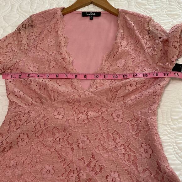 Lulu’s Blush Pink Lace Mini Dress Size medium Coquette Balletcore Romantic - Picture 7 of 9